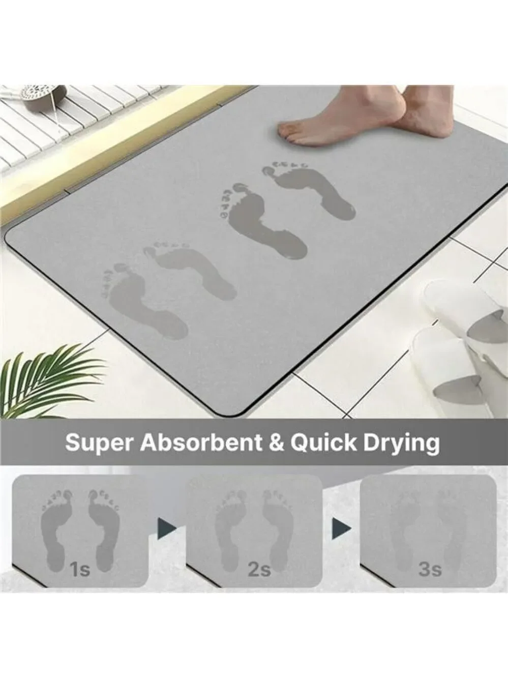 Grey Diatomaceous Earth Bath Mat Non Slip Quick Dry Super Absorbent Thin Rug